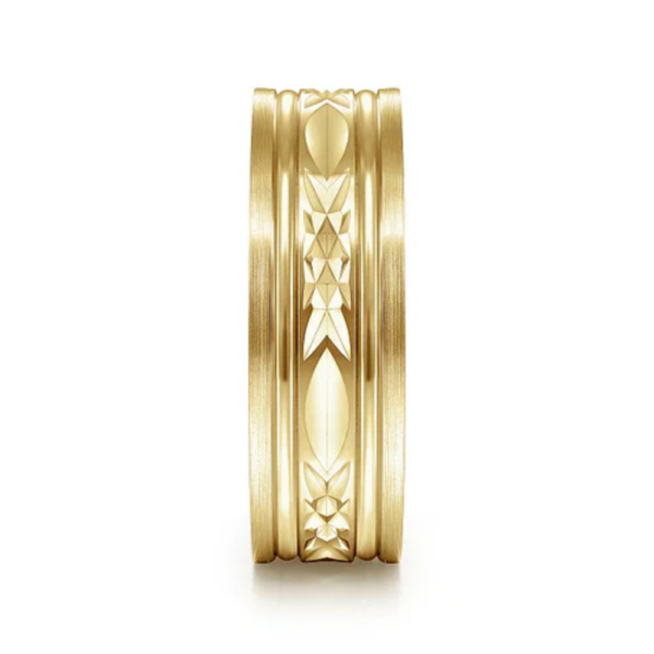 14K Gold 7mm - Satin Finish Diamond Cut Men's Wedding Band - Image 8