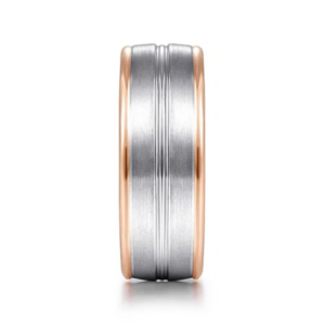 14K Two-Tone Gold 8mm – Satin Finish Grooved Channel Men’s Wedding Band Gabriel 17