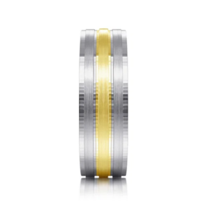 14K Two-Tone Gold 7mm – Three-Row Satin Men’s Wedding Band Gabriel 35