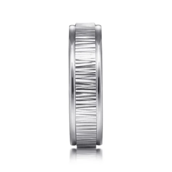14K Two-Tone Gold 6mm - Vertical Etching Men's Wedding Band - Image 4