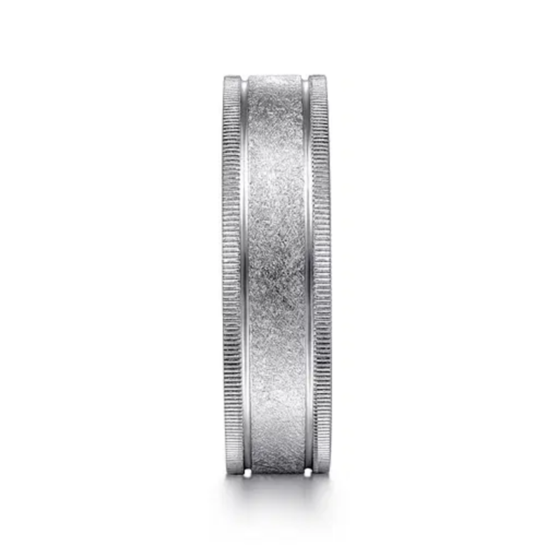 14K Gold 6mm – Sandblast Vertical Etching Men’s Wedding Band Gabriel 25