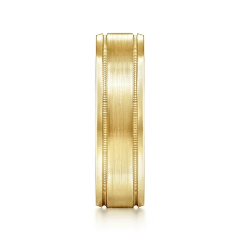 14K Gold 6mm – Satin Finish Milgrain Accent Men’s Wedding Band Gabriel 21