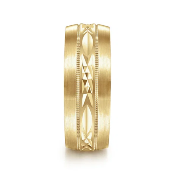 14K Gold 8mm - Diamond Cut Center Men's Wedding Band - Image 8