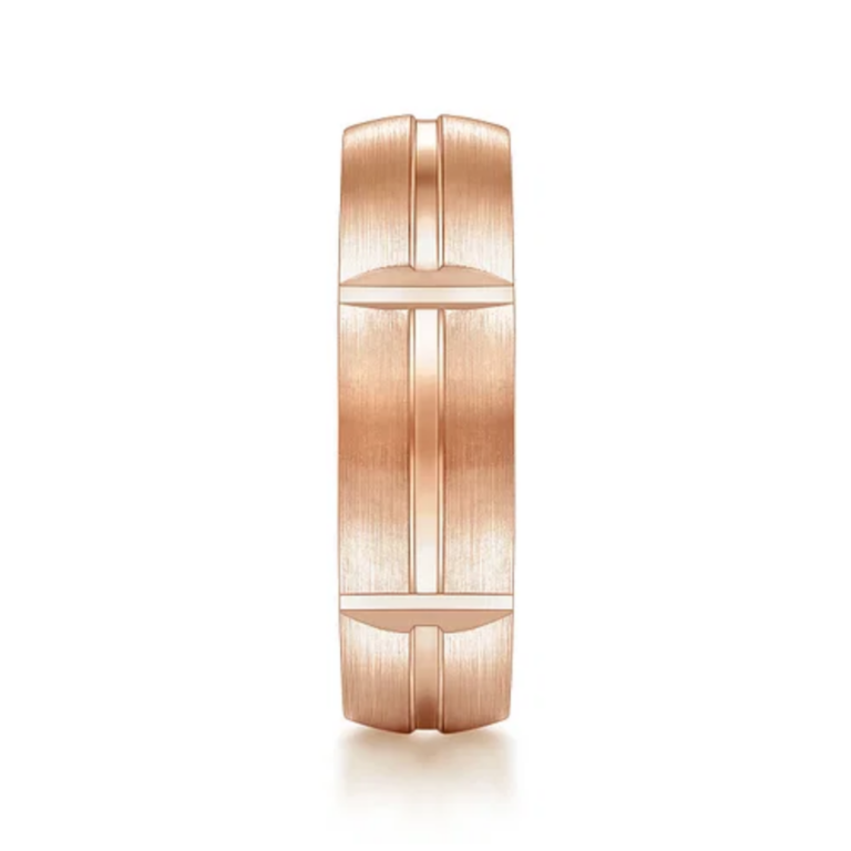 14K Gold 6mm – Satin Carved Station Men’s Wedding Band Gabriel 24