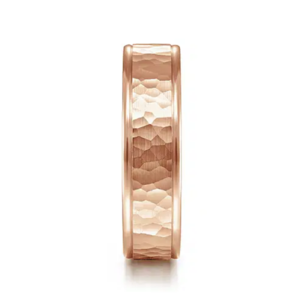 14K Gold 6mm - Flat Hammered Finish Men's Wedding Band - Image 12