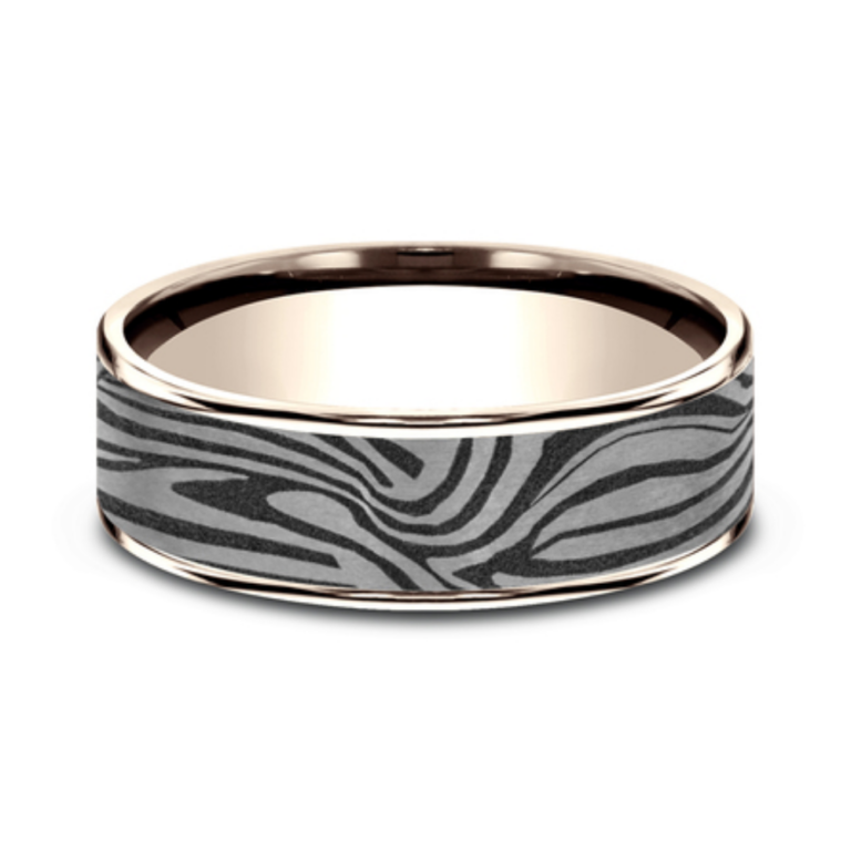 14K Gold and Tantalum 7.5mm – Lava Pattern Men’s Wedding Band Ammara Stone 31