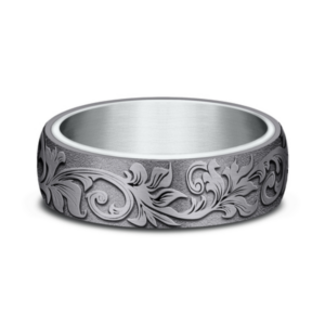 14K Gold and Tantalum 6.5mm – Vintage Script Men’s Wedding Band Ammara Stone 31