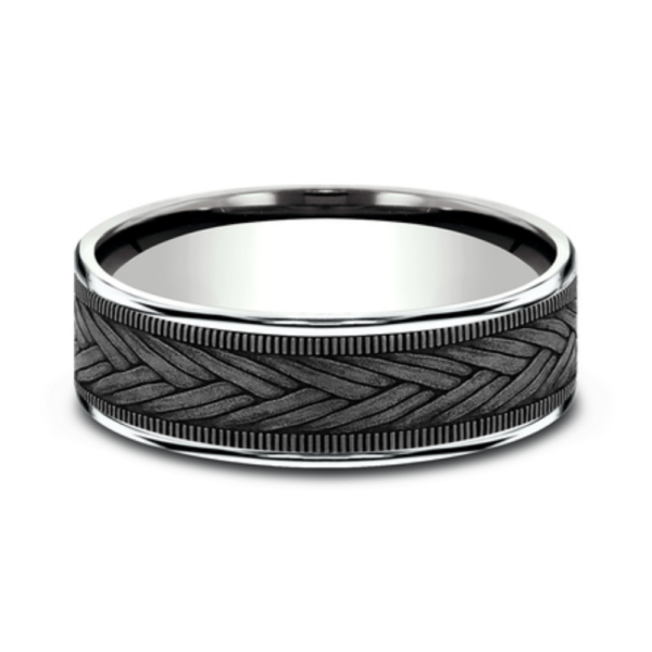 14K Gold and Tantalum 7.5mm - Wheat Weave Men's Wedding Band - Image 7