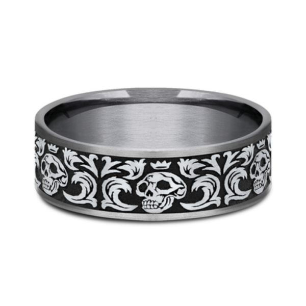 14K Gold and Tantalum 7.5mm - Skull Men's Wedding Band - Image 4