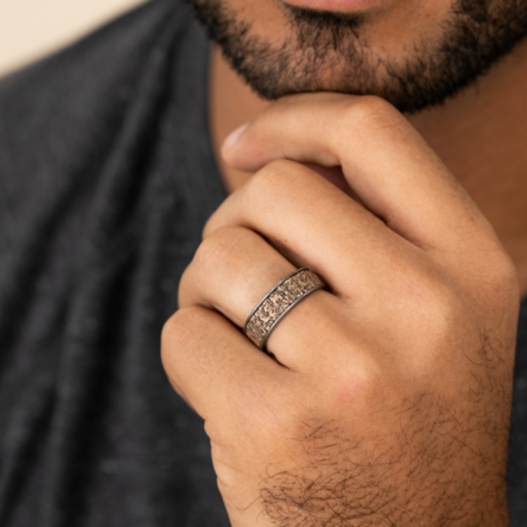 14K Gold and Tantalum 7.5mm – Bamboo Men’s Wedding Band Ammara Stone 16