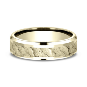 14K Gold 6mm – Lava Rock Beveled Men’s Wedding Band Benchmark 31