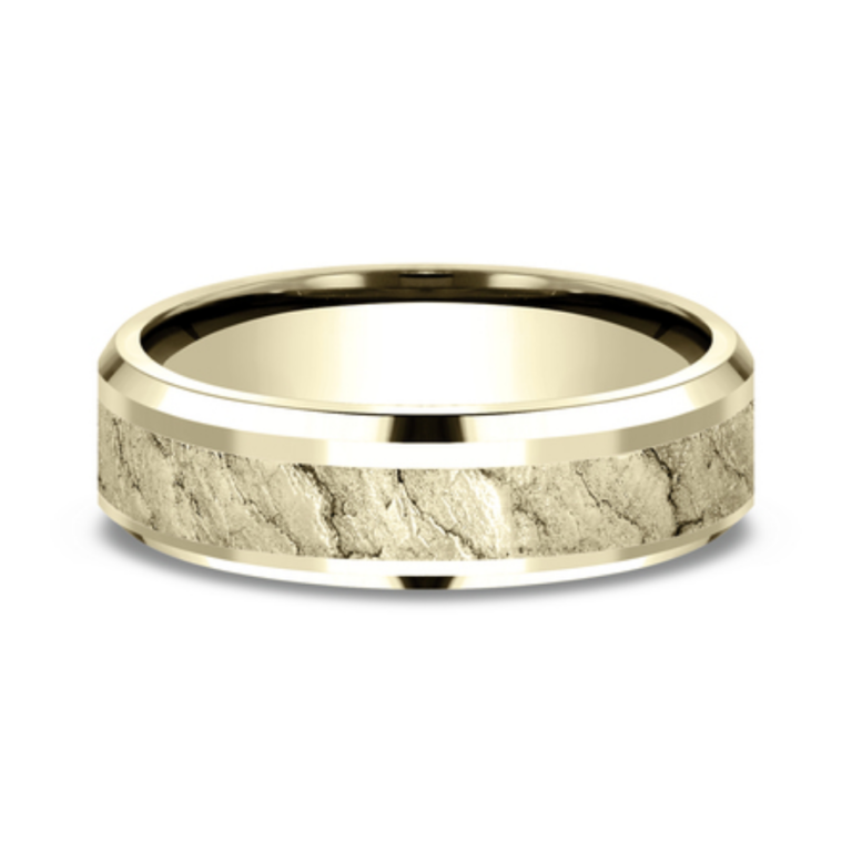 14K Gold 6mm – Lava Rock Beveled Men’s Wedding Band Benchmark 13