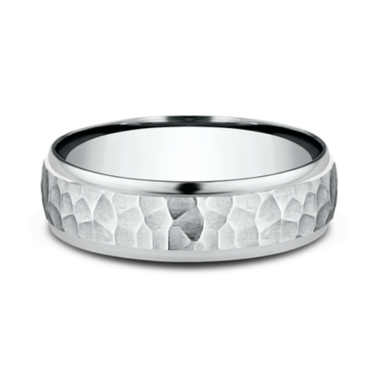 14K Gold 6.5mm – Hammered Men’s Wedding Band Benchmark 13