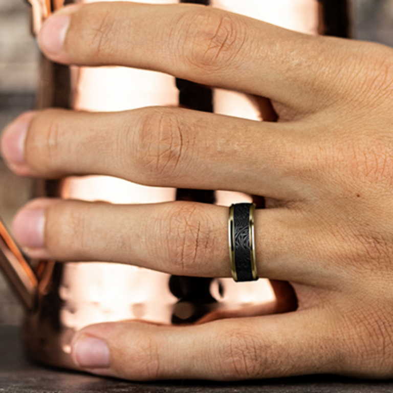 14K Gold and Black Titanium 8mm – Mokume Men’s Wedding Band Benchmark 20