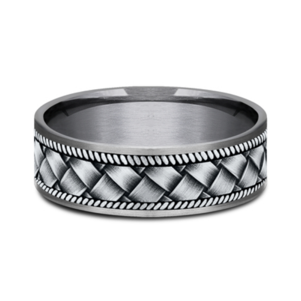 14K Gold and Tantalum 7.5mm - Basket Weave Men's Wedding Band - Image 7