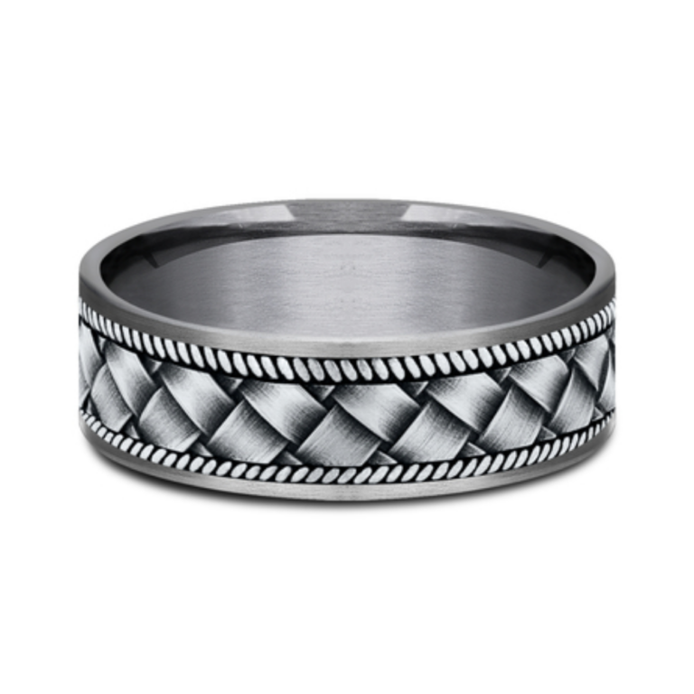 14K Gold and Tantalum 7.5mm – Basket Weave Men’s Wedding Band Ammara Stone 16