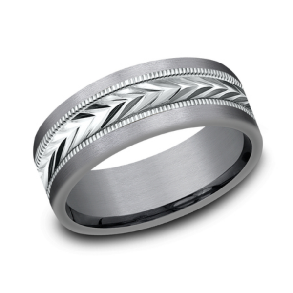 14K Gold and Tantalum 8mm - Wheat Milgrain Men's Wedding Band - Image 5