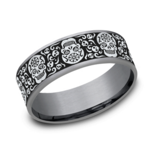 14K Gold and Tantalum 7.5mm – Skull King Men’s Wedding Band Ammara Stone 32