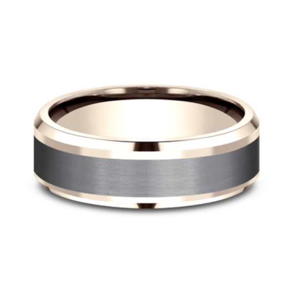 14K Gold and Tantalum 7mm - Satin Beveled Men's Wedding Band