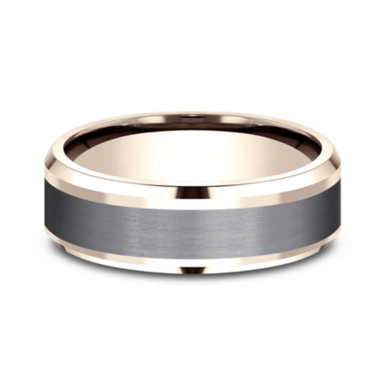 14K Gold and Tantalum 7mm – Satin Beveled Men’s Wedding Band Benchmark 13