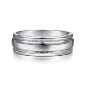 14K Gold 7mm - High Polish Milgrain Channel Men's Wedding Band