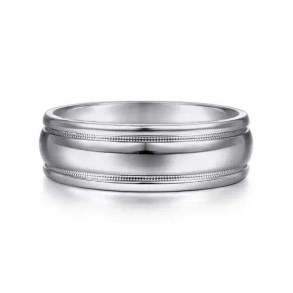 14K Gold 7mm - High Polish Milgrain Channel Men's Wedding Band
