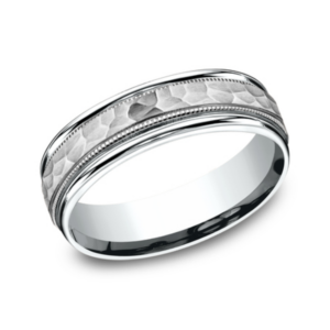 14K Gold 6.5mm - Hammer Milgrain Men's Wedding Band
