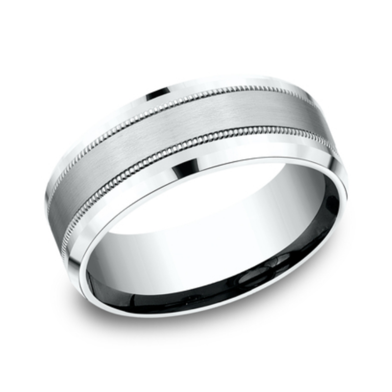 14K Gold 8mm – Satin Milgrain Men’s Wedding Band Benchmark 53