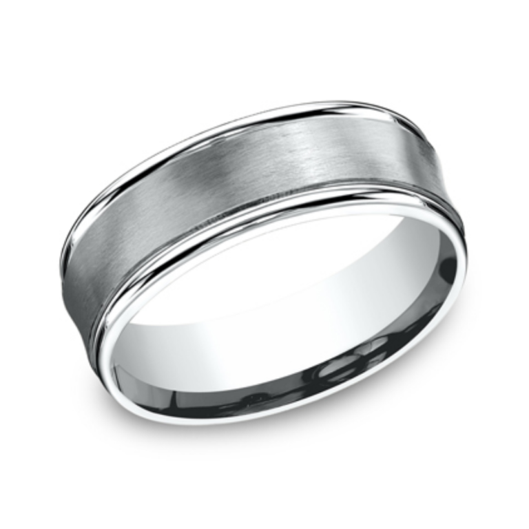 14K Gold 7.5mm – Satin Concave Men’s Wedding Band Benchmark 18