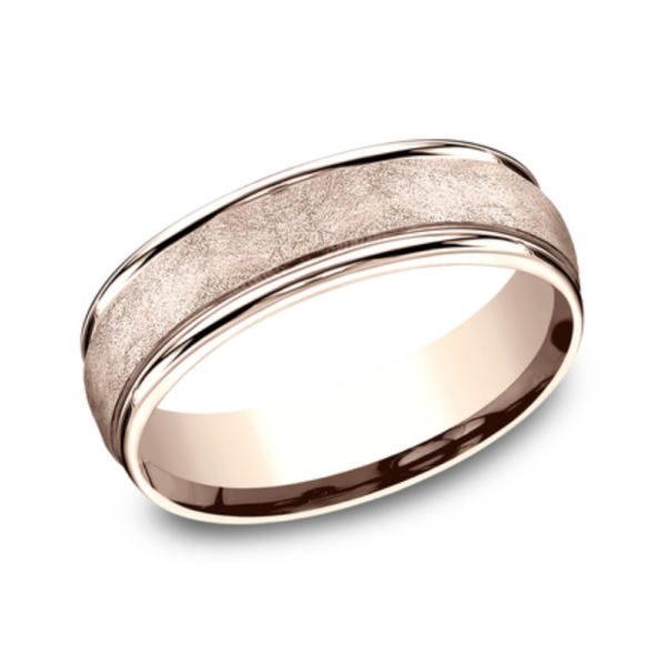 14K Gold 6.5mm - Swirl Finish Men's Wedding Band - Image 5