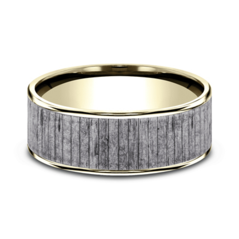 14K Gold and Tantalum 7.5mm – Wood Men’s Wedding Band Ammara Stone 14