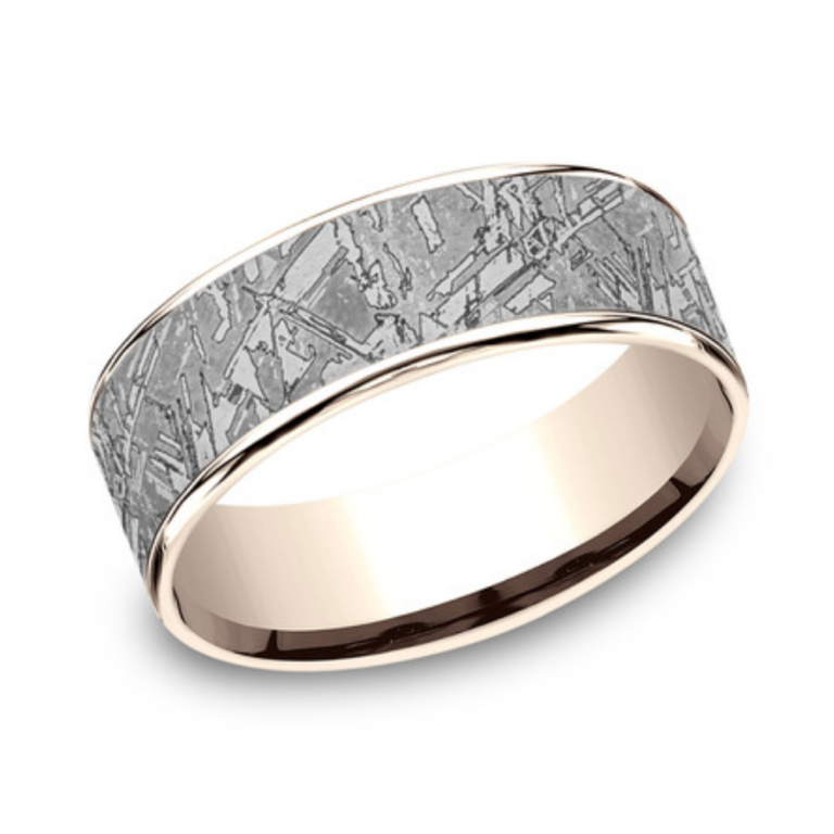 14K Gold and Tantalum 7.5mm – Meteorite Men’s Wedding Band Ammara Stone 17