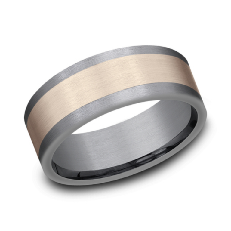 14K Gold and Tantalum 8mm – Satin Men’s Wedding Band Ammara Stone 14