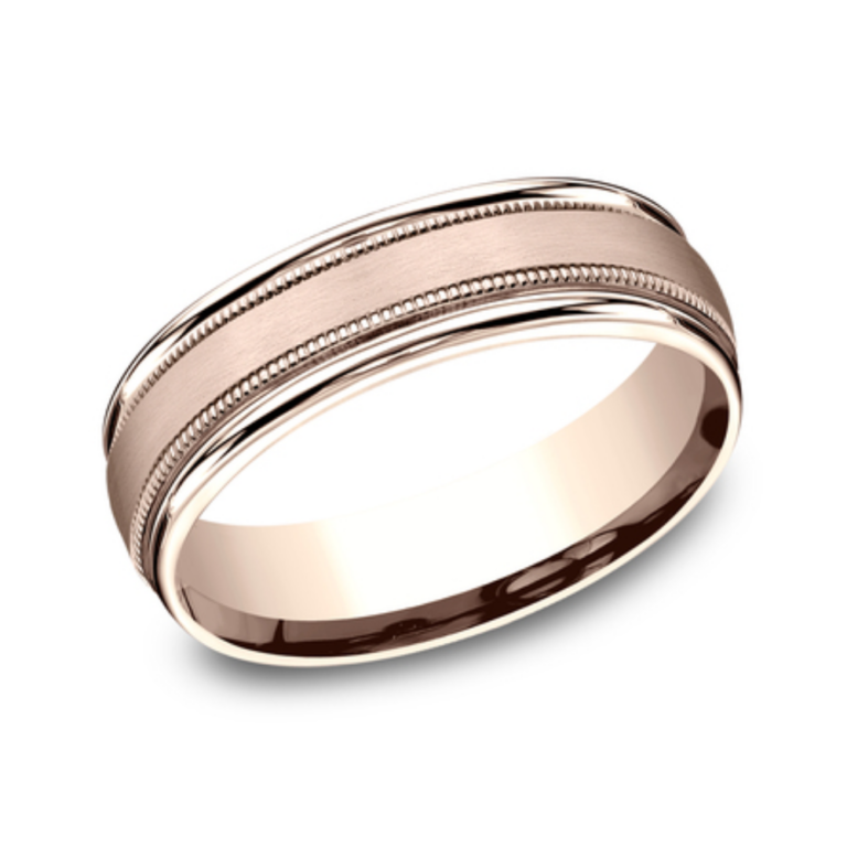 14K Gold 6.5mm – Satin Milgrain Men’s Wedding Band Benchmark 14