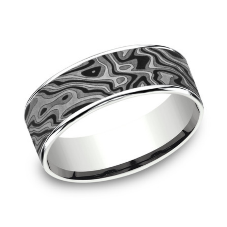14K Gold and Tantalum 7.5mm – Mokume Men’s Wedding Band Ammara Stone 42