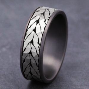 14K Gold and Tantalum 7.5mm – Chevron Men’s Wedding Band Ammara Stone 33