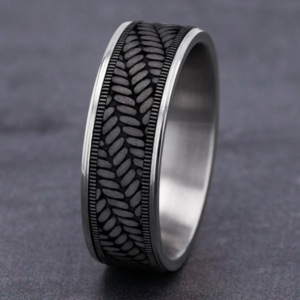 14K Gold and Tantalum 7.5mm – Cross Chevron Men’s Wedding Band Ammara Stone 33