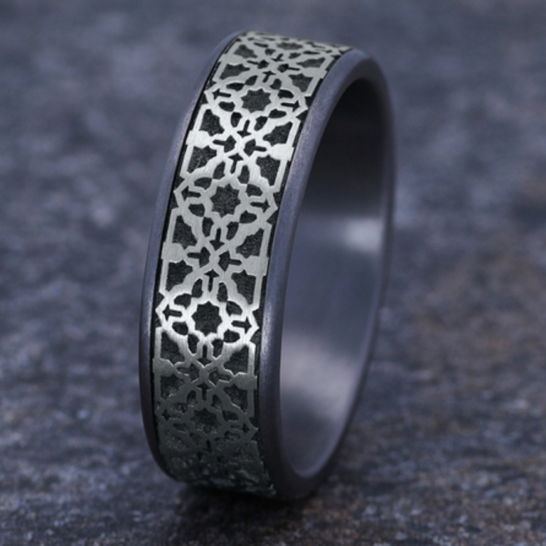 14K Gold and Tantalum 7.5mm – Aztec Men’s Wedding Band Ammara Stone 15