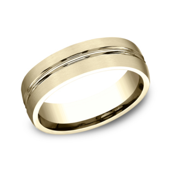 14K Gold 6.5mm - Satin Center Cut Men's Wedding Band - Image 5