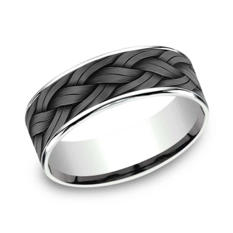 14K Gold and Tantalum 7.5mm – Rope Weave Men’s Wedding Band Ammara Stone 32