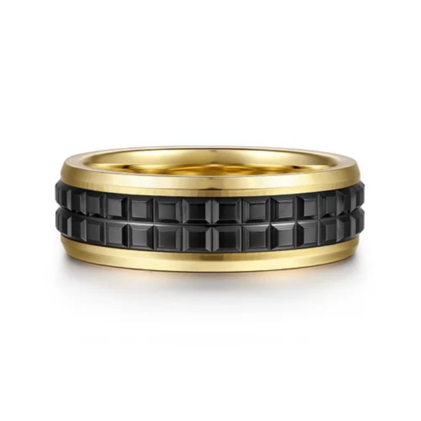 14K Gold and Black Ceramic 7mm - Men's Wedding Band - Image 5