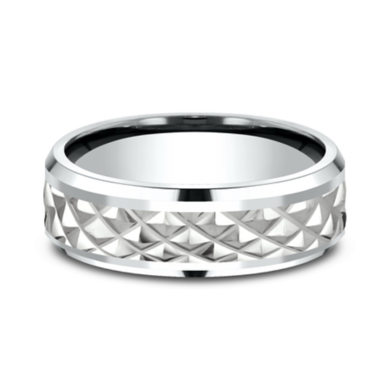 14K Two-Tone Gold 7mm – Raised Triangle Men’s Wedding Band Benchmark 11