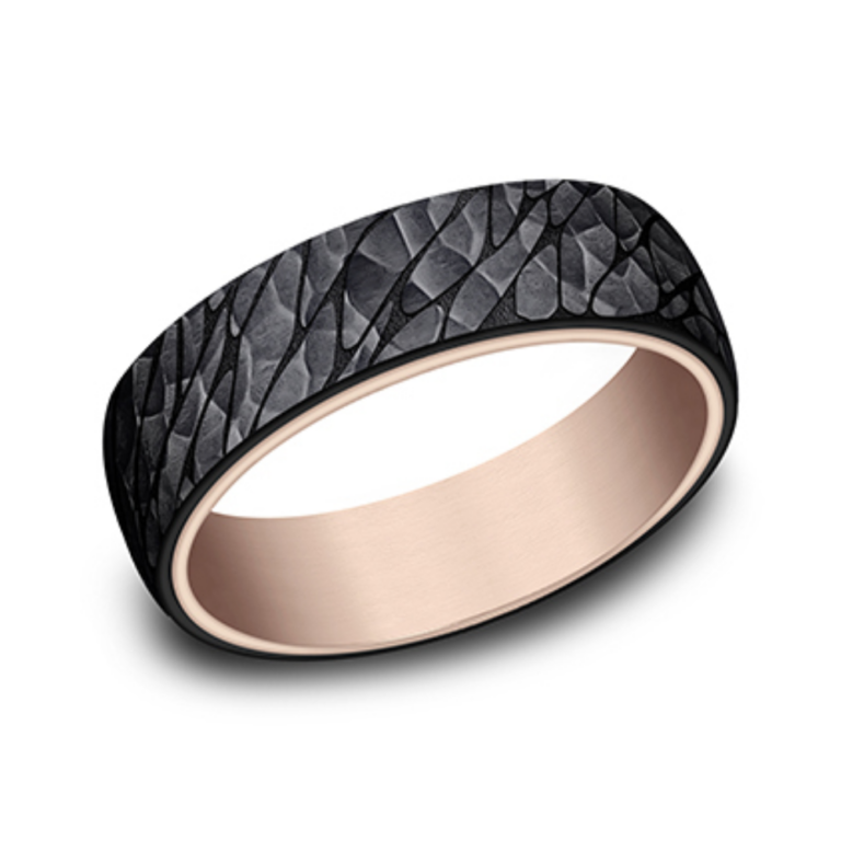 14K Gold and Black Titanium 6.5mm – Rock Men’s Wedding Band Benchmark 32