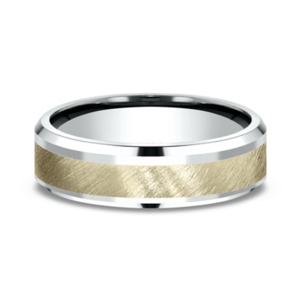 14K Two-Tone Gold 6mm - Diagonal Satin Men's Wedding Band - Image 5