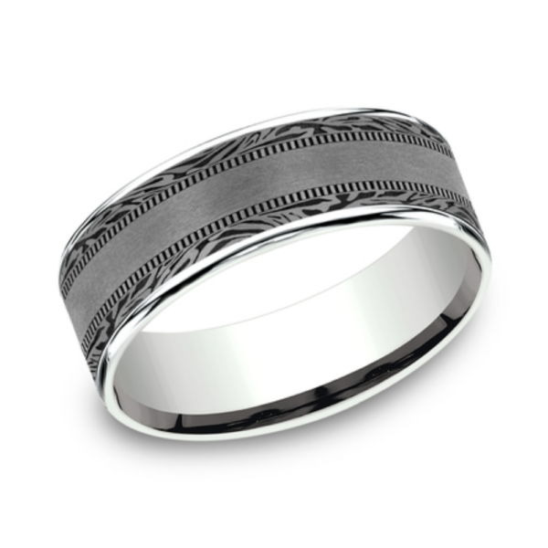 14K Gold and Tantalum 7.5mm - Satin Mokume Men's Wedding Band - Image 5