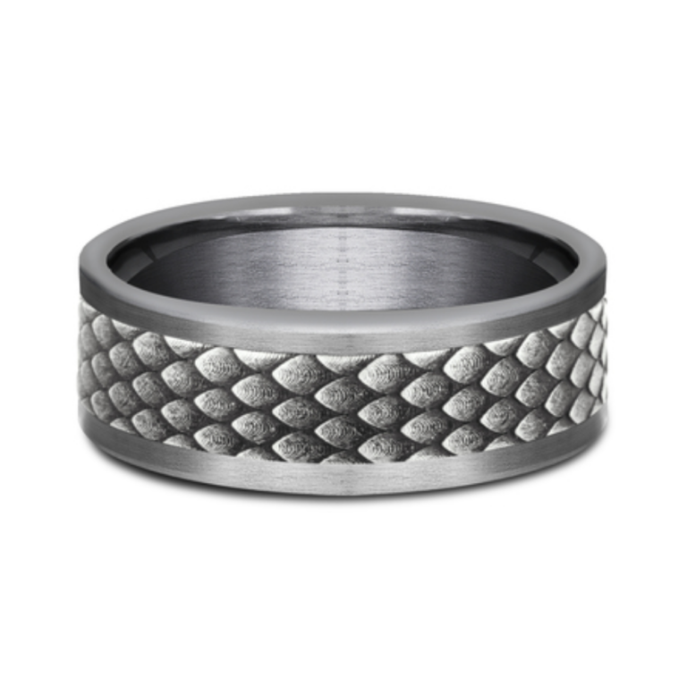 14K Gold and Tantalum 8mm – Dragon Scale Men’s Wedding Band Ammara Stone 17