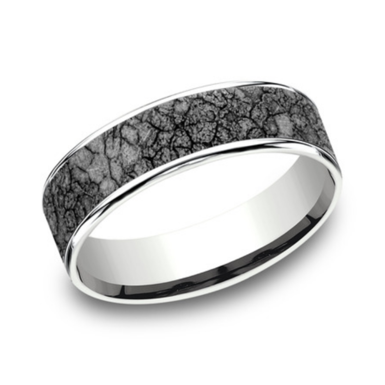 14K Gold and Tantalum 6.5mm – Rubble Men’s Wedding Band Ammara Stone 32