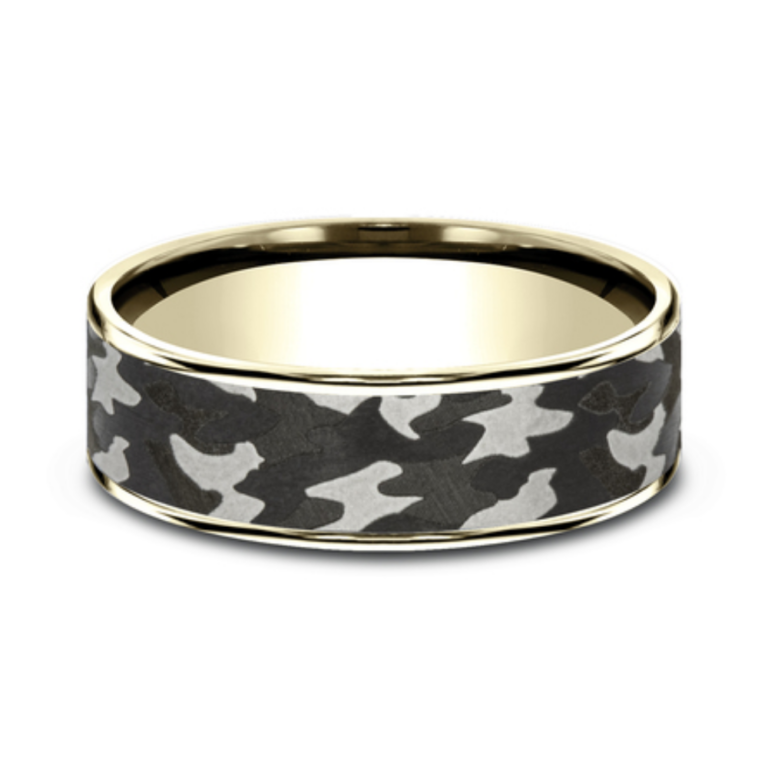 14K Gold and Tantalum 7.5mm – Camo Men’s Wedding Band Ammara Stone 13