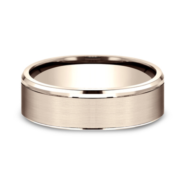 14K Gold 6.5mm – Satin Dropped Men’s Wedding Band Benchmark 17