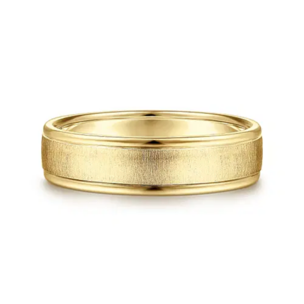 14K Gold 6mm - Sandblast Finish Polished Edges Men's Wedding Band